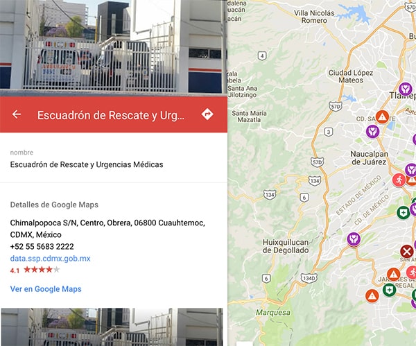 Google Mapa de Crisis terremoto México