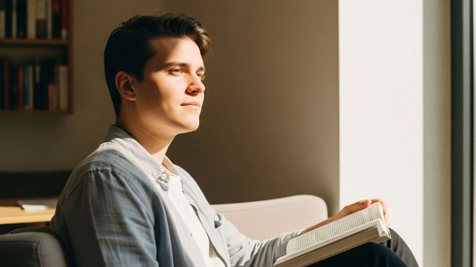 Persona analizando información en un entorno tranquilo, representando el aprendizaje en la era de la inteligencia artificial