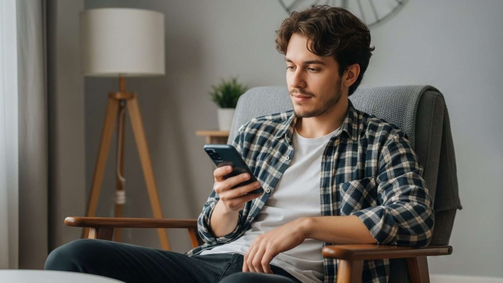 Persona interrumpiendo una actividad cotidiana al recibir una notificación en su dispositivo móvil