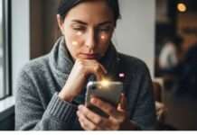 Persona revisando su celular con múltiples notificaciones, representando la presión de la comunicación digital constante