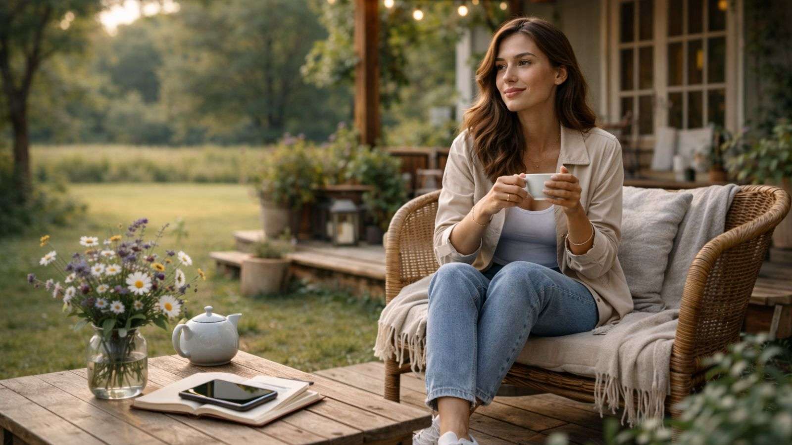 Persona disfrutando un momento de calma al inicio del día con su celular como parte de la vida cotidiana
