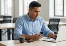 Persona en un momento de pausa y reflexión en el trabajo