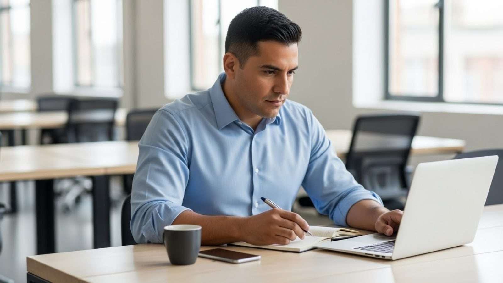 Persona en un momento de pausa y reflexión en el trabajo