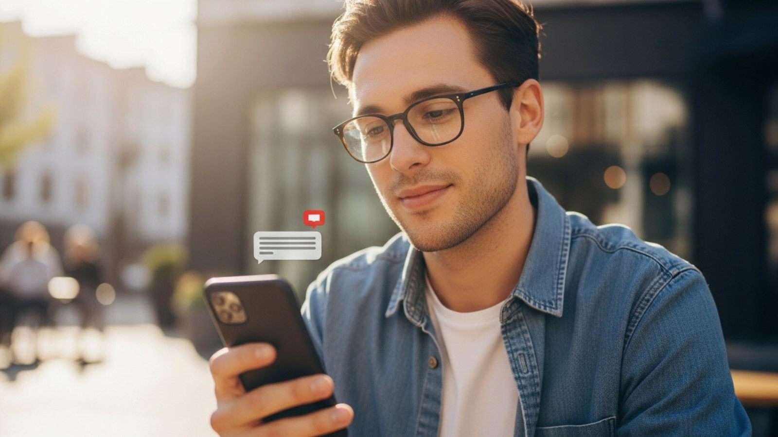 Persona sosteniendo su teléfono móvil antes de reaccionar a un mensaje