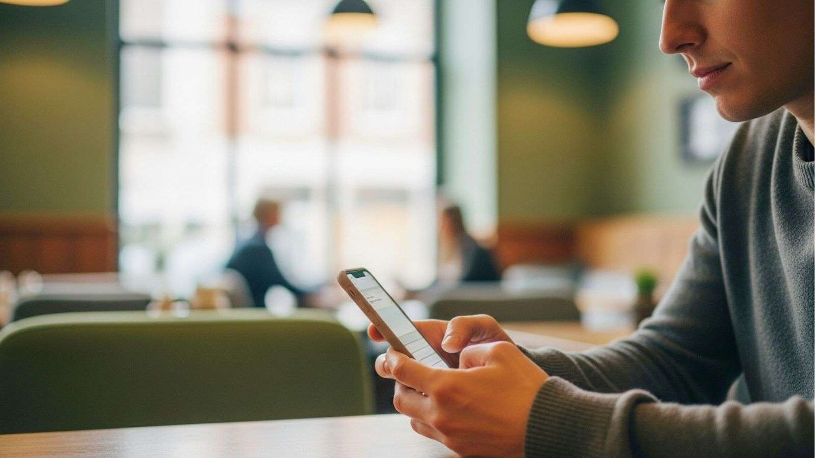 Persona dudando antes de responder un mensaje en su teléfono móvil