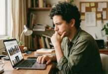 Persona analizando información en internet en un entorno digital