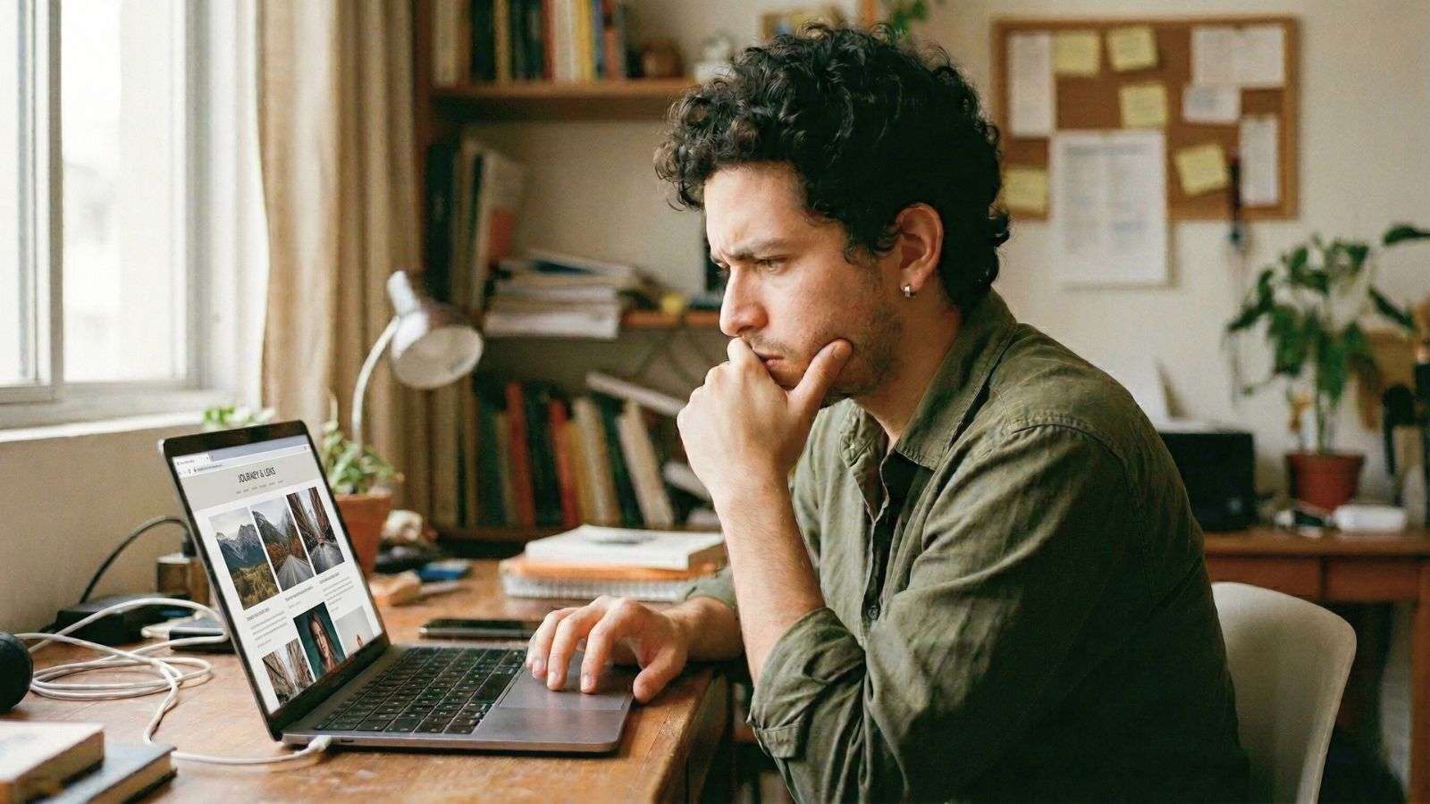 Persona analizando información en internet en un entorno digital