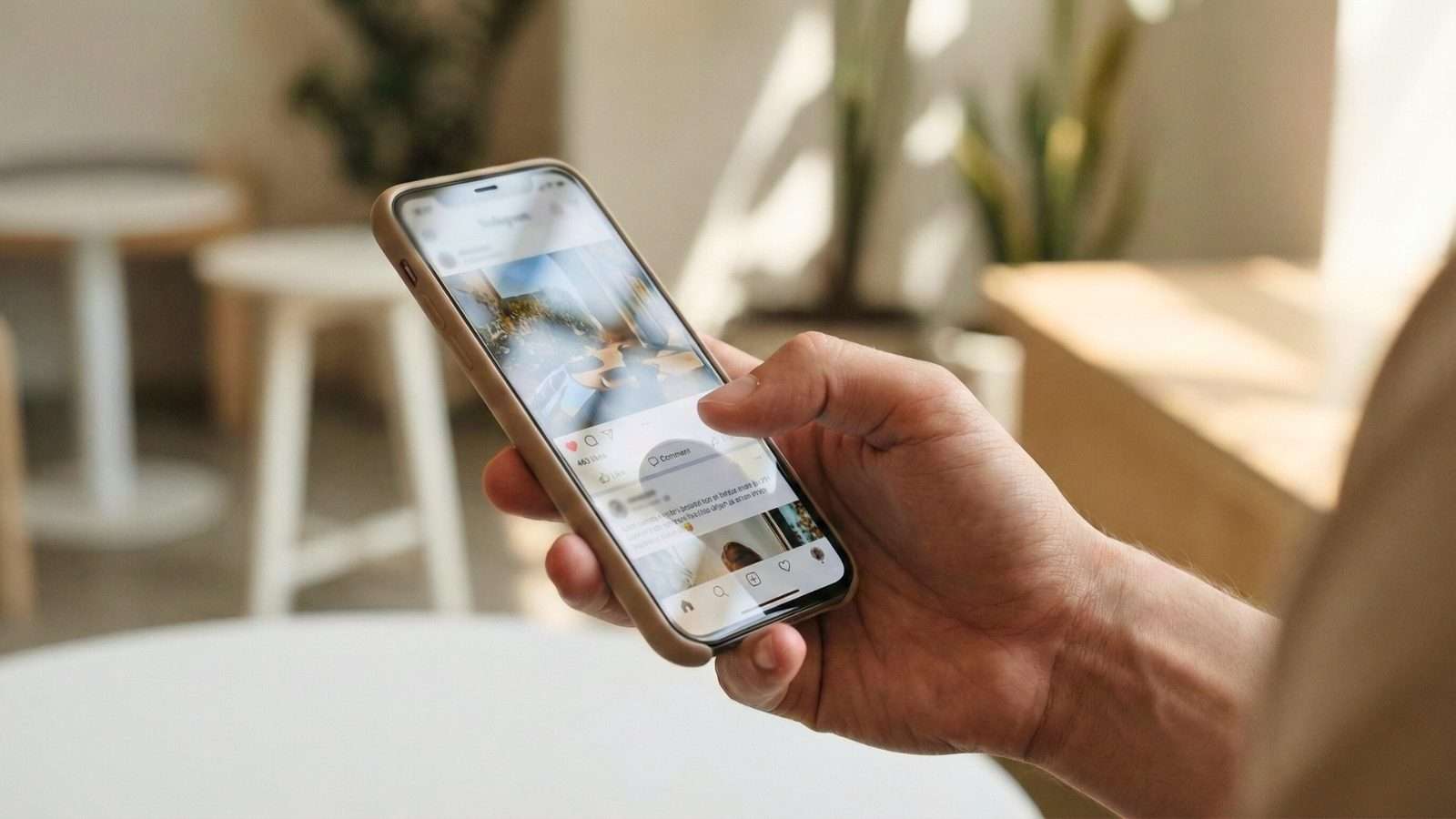 Persona desplazando contenido en su feed desde un celular