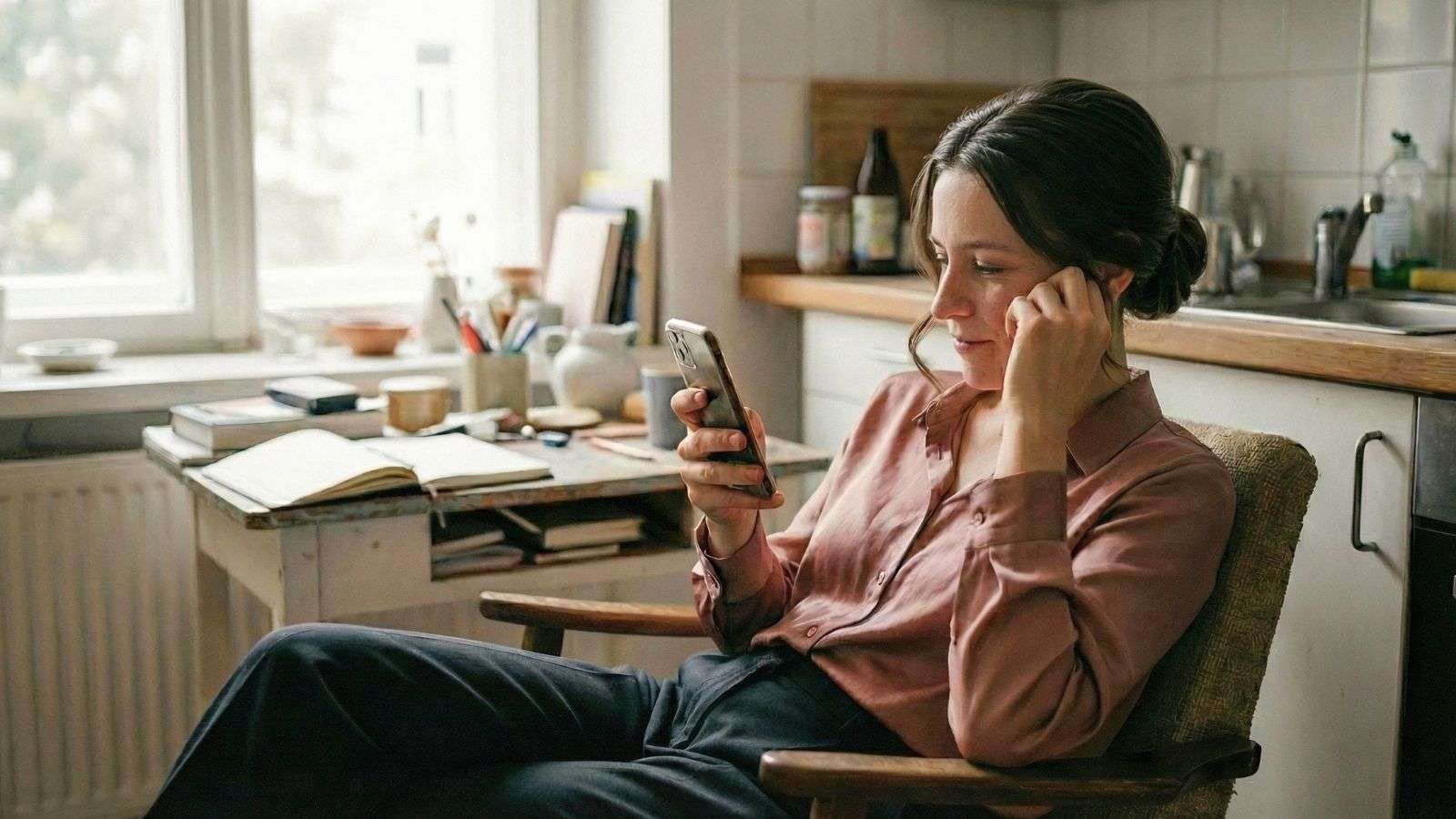 Persona usando un smartphone en un momento cotidiano de navegación digital