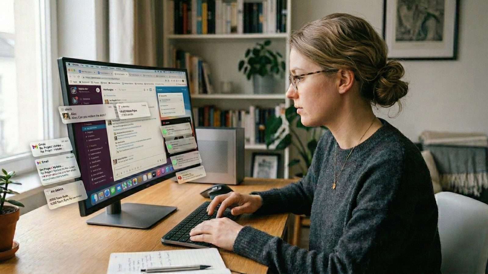 Persona interpretando información digital en espacio de estudio