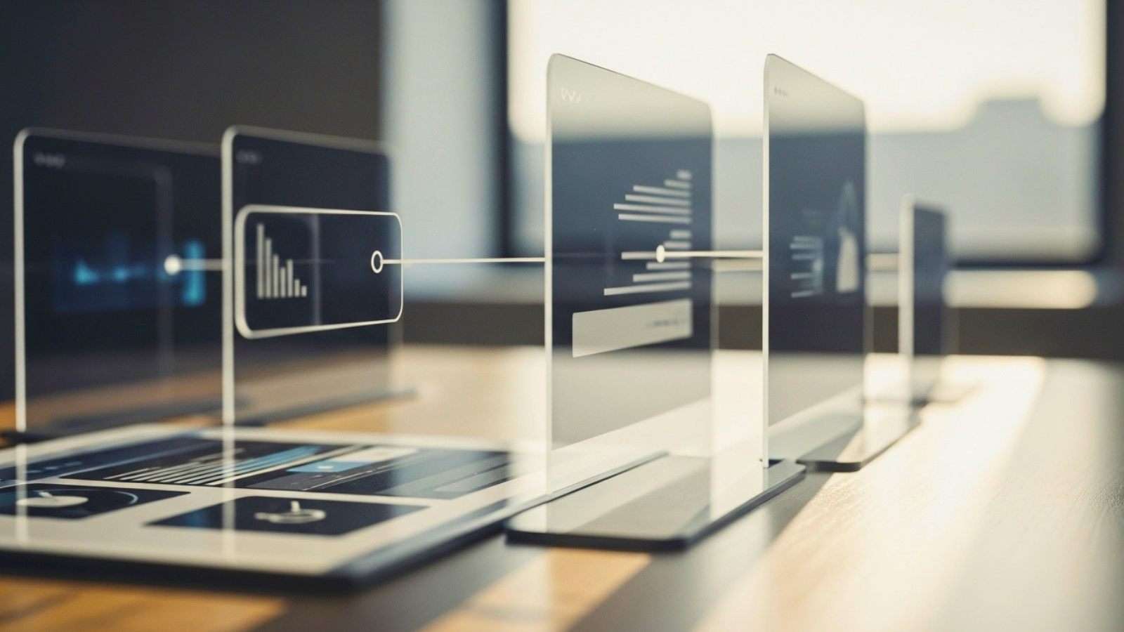 Escena conceptual de interacción con información digital en un entorno moderno