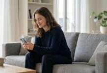 Persona en entorno cotidiano observando una pantalla con expresión de comprensión al recibir una respuesta digital