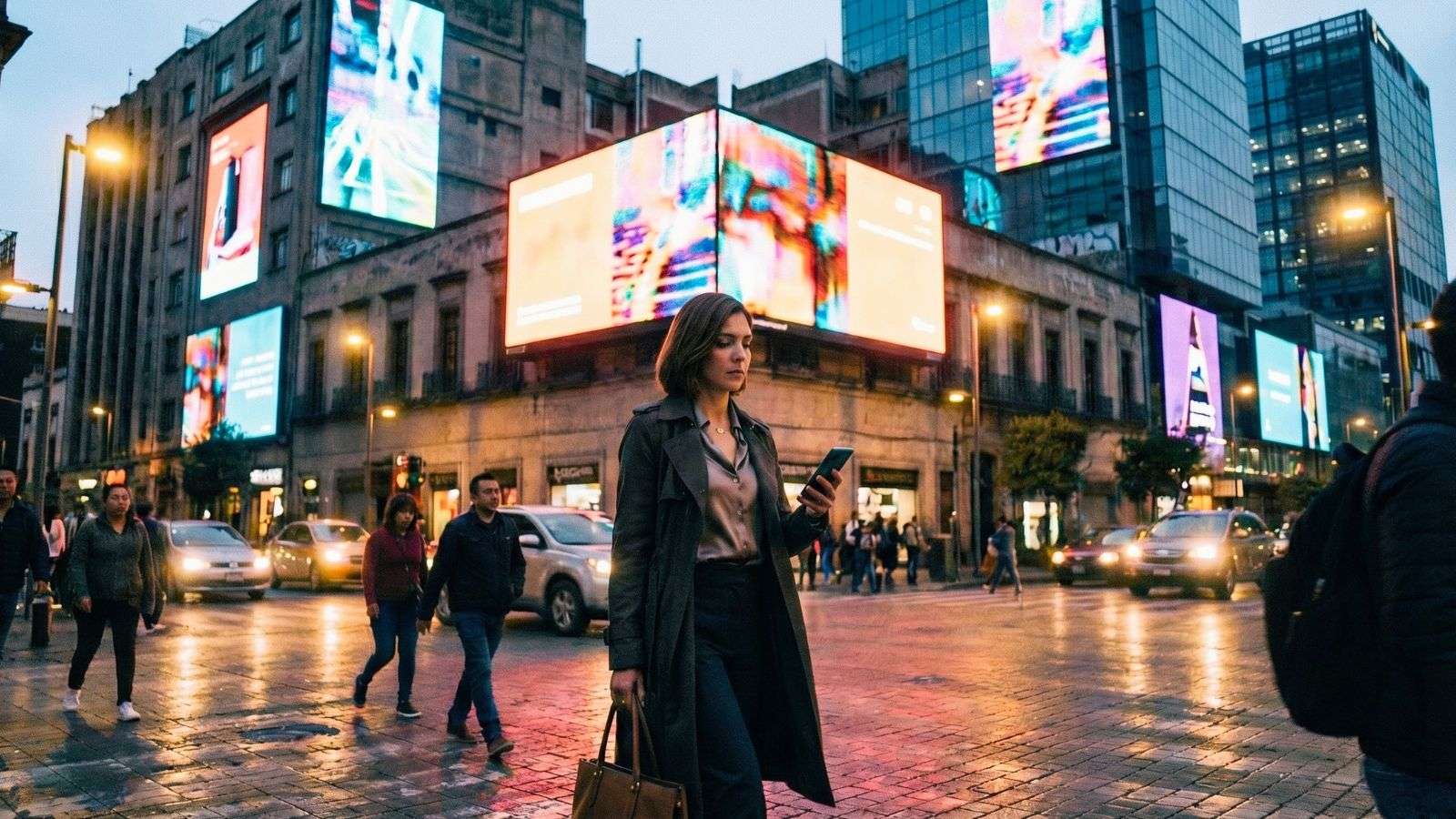 Persona entendiendo el entorno digital en la calle