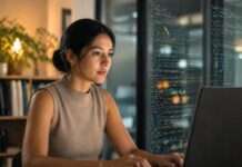 Persona reflexionando en entorno digital contemporáneo