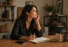 Persona en perfil con expresión reflexiva representando toma de decisiones en entorno digital