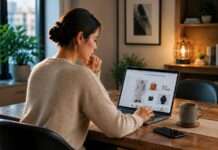 Persona interactuando con contenido digital relacionado con consumo y ecommerce.