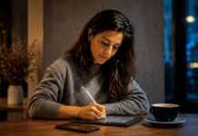 Persona escribiendo contenido digital en un entorno contemporáneo