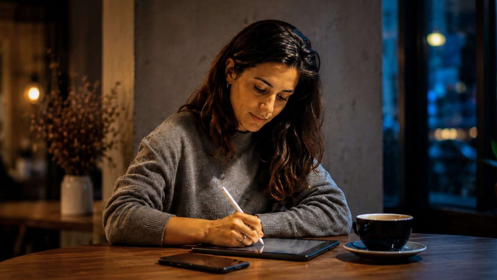Persona escribiendo contenido digital en un entorno contemporáneo