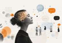 Por qué poner una idea en palabras ayuda al cerebro a comprenderla mejor Ilustración conceptual de una silueta humana con un trazo de cerebro y elementos de comunicación, relacionada con lenguaje, pensamiento y comprensión.