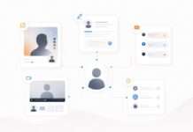 Ilustración conceptual de herramientas de IA para mejorar imagen en internet, con paneles de perfil, mensajes, video y marca personal.