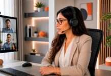 Mujer cuidando su imagen digital en una escena sobre presencia en internet, confianza e inteligencia artificial.
