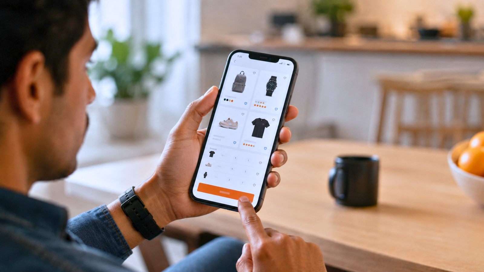 Dedo a punto de confirmar una compra en una pantalla de ecommerce.