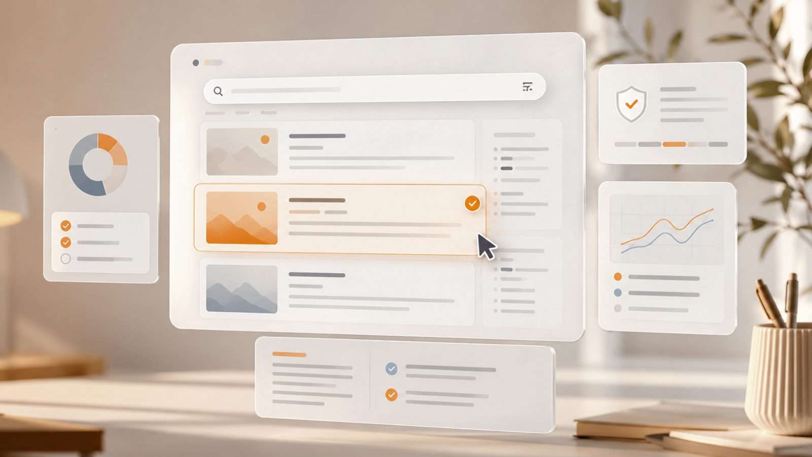 Interfaz digital de noticias con puntero y señal de verificación sobre un contenido informativo