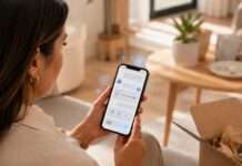 Persona revisa en un celular una interfaz de atención al cliente con IA después de comprar por internet