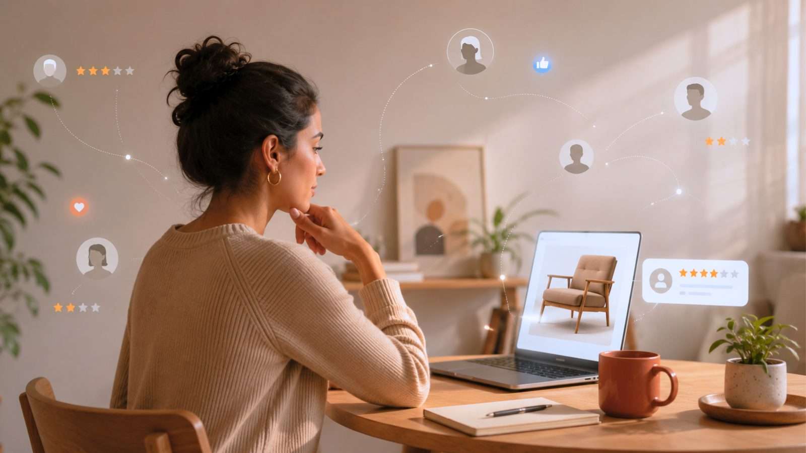 Persona influida por opiniones digitales de desconocidos al comprar por internet