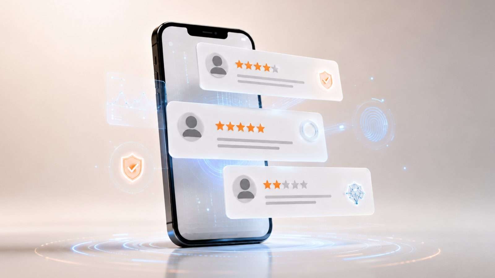Interfaz de reseñas digitales con señales de inteligencia artificial, verificación y confianza en internet