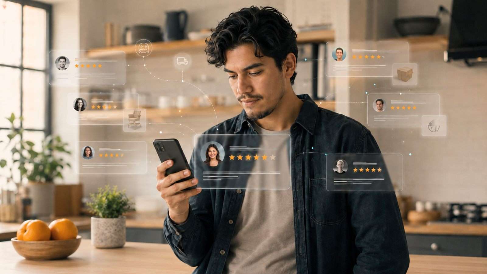 Persona revisa en su celular reseñas y testimonios después de una compra por internet
