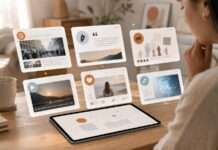 En internet, distinguir qué tipo de contenido vemos también ayuda a confiar Dispositivo digital con varias tarjetas de contenido y una persona revisando información en un entorno cotidiano