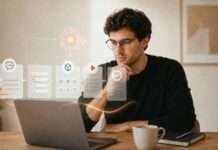 Persona observa una pantalla mientras una inteligencia artificial organiza distintos pasos para realizar una tarea.
