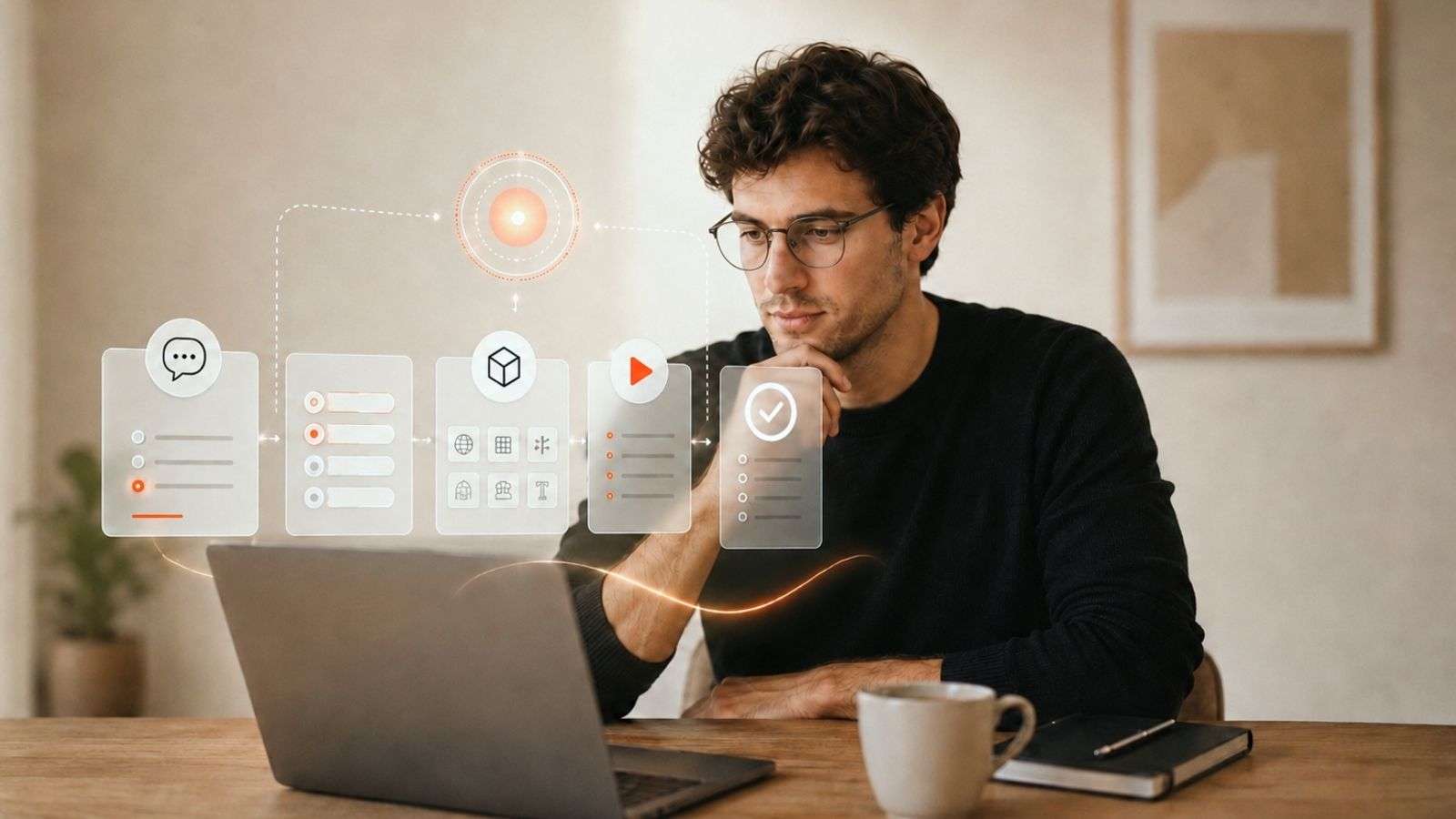 Persona observa una pantalla mientras una inteligencia artificial organiza distintos pasos para realizar una tarea.