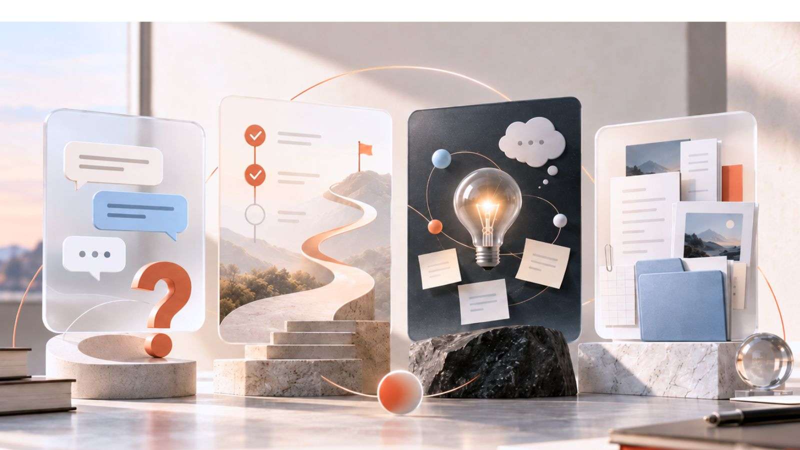 Composición conceptual sobre distintas tecnologías de inteligencia artificial para acompañar el estudio y el aprendizaje.