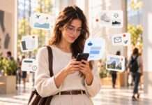 Persona revisa en su celular un chatbot de inteligencia artificial mientras considera distintas tareas que podría delegarle.