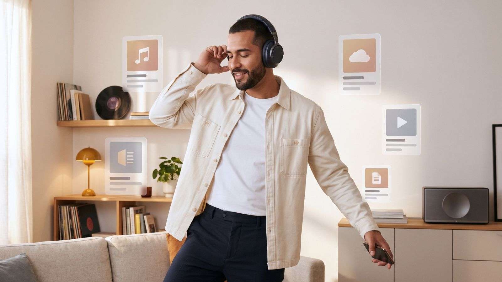 Hombre joven utiliza servicios digitales en un espacio cotidiano contemporáneo.