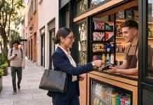 De la comodidad a la costumbre: cómo cambia nuestra vida digital Mujer realiza un pago con tarjeta en un comercio urbano contemporáneo de México, mientras la vida cotidiana continúa a su alrededor.