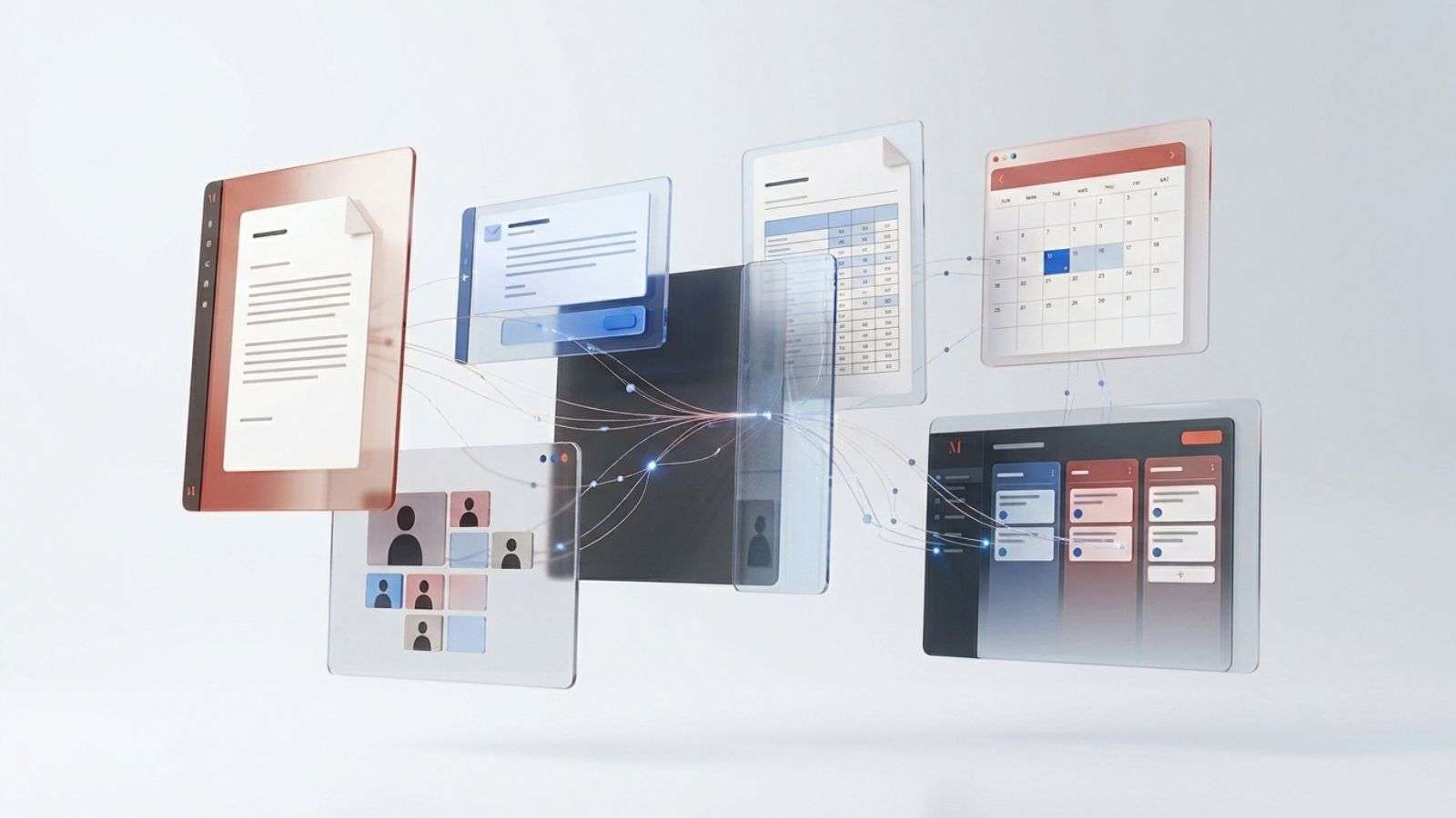 Composición editorial de documentos, mensajes, datos y otras herramientas de trabajo conectadas mediante una capa de inteligencia artificial.
