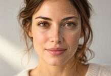 Retrato de una persona con una mitad del rostro natural y la otra con líneas sutiles de modelado digital.
