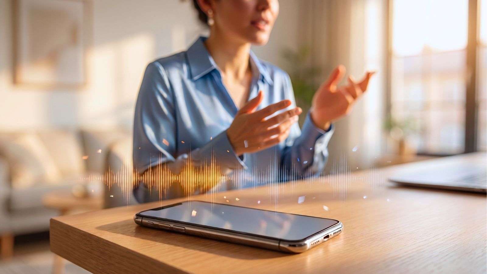 Teléfono con una representación visual de ondas sonoras que se multiplican, evocando voces clonadas mediante IA.